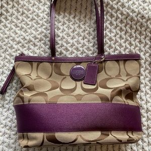 Coach shoulder handbag — monogram and purple
